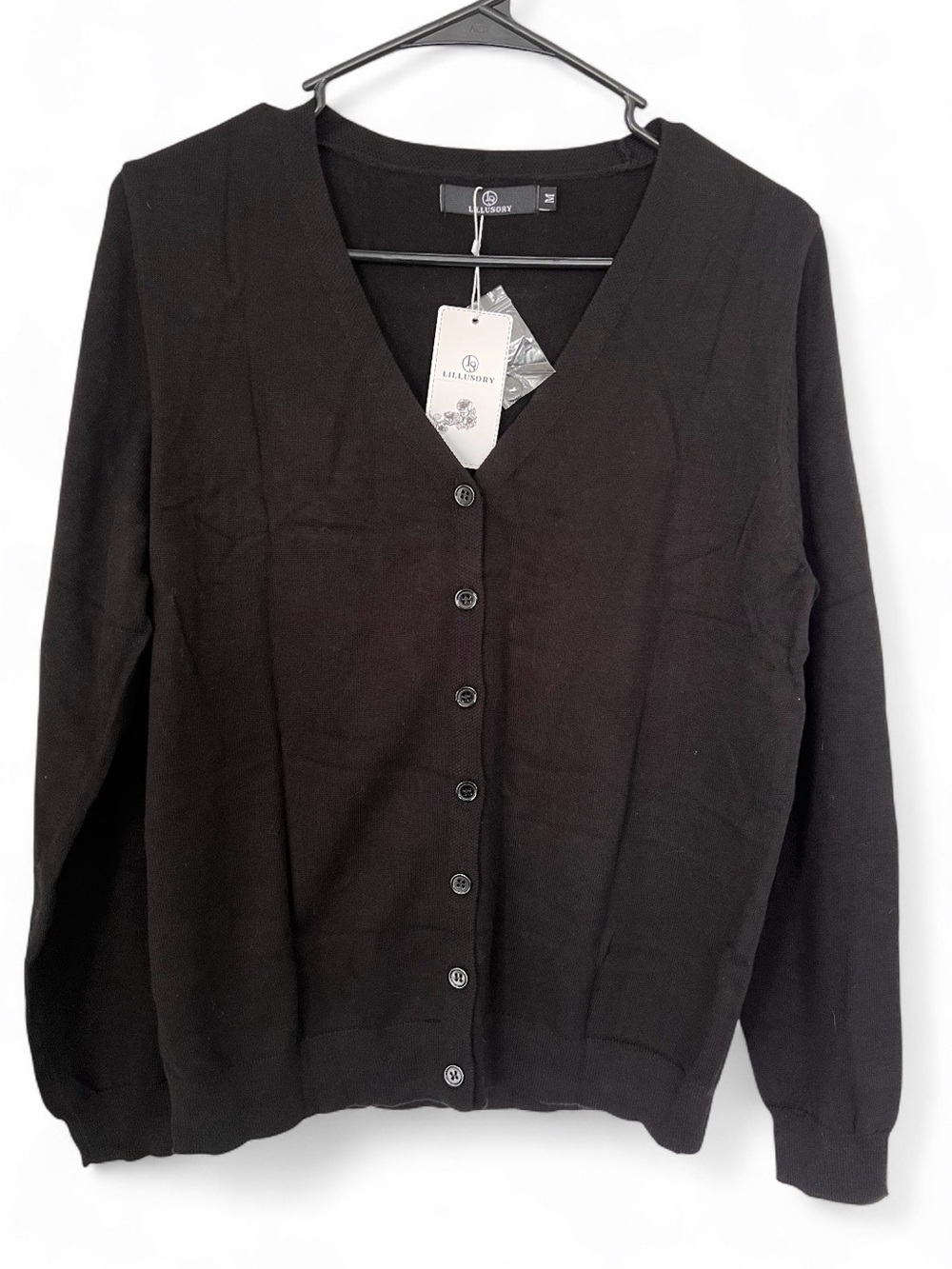 Black V-Neck Button Cardigan Sweater